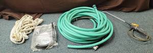 lot 1843 image: Washing machine hose, water hose & spray nozzle