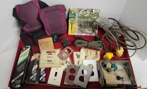 lot 1872 image: Outlet covers, scissors, knee pads, outdoor light bulbs, & more