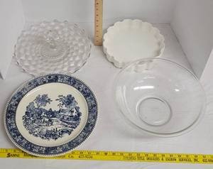 lot 1907 image: Serving tray, tart plate, Pyrex bowl & Shakespeare country platter
