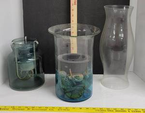 lot 1908 image: (2) Candle vases, & hurricane shade