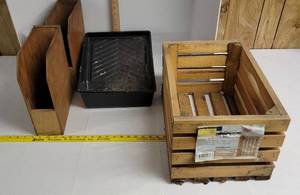 lot 1924 image: (2) Wooden folder organizer, painting trays, wooden crate 18 x 12 x 9 12