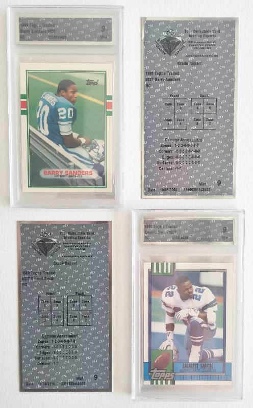 lot 1021 image: Emmitt Smith & Barry Sanders Rookie Cards -  Professionally Graded - Mint 9 - Hologram Certificates of Authenticity
