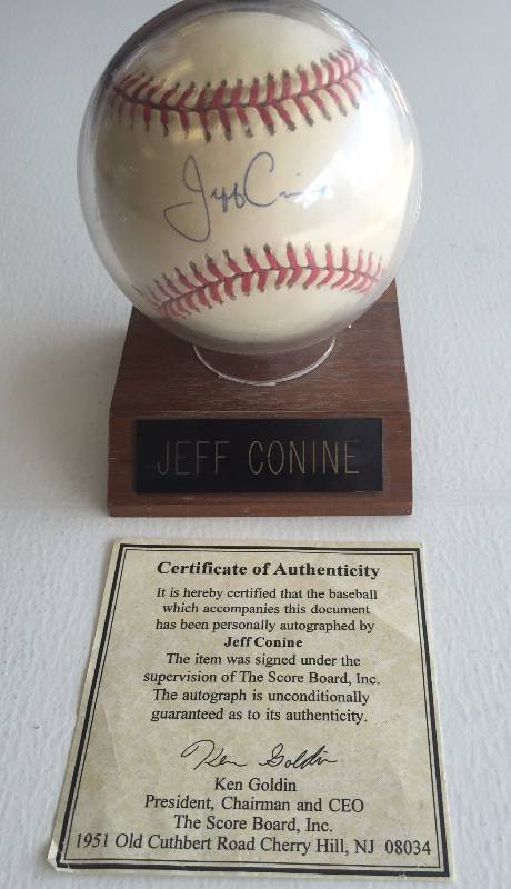 lot 1027 image: Former Kansas City Royal Fan Favorite Jeff Conine Authentic Autographed MLB Baseball w Certificate of Authenticity