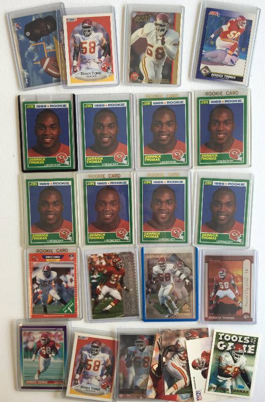 lot 1031 image: Derrick Thomas Rookie Lot - (9) Derrick Thomas Rookie Cards - Amazingly Rare Investment Lot - Must See