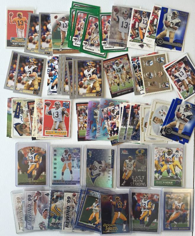 lot 1050 image: Kurt Warner NFL Superstar & Future Hall of Famer Mega Lot of (70) Includes Premiums & Inserts