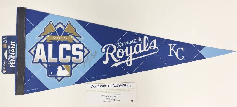 lot 1087 image: Royals 2015 ALCS Champs Pennant - Autographed by Speedster Terrance Gore w Certificate of Authenticity