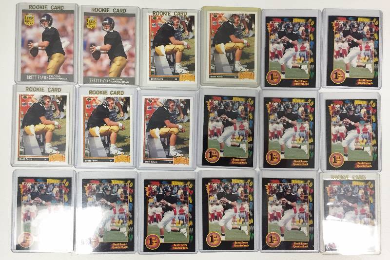 lot 1058 image: (18) Brett Favre Rookie Card Lot - Incredible Investment Lot - $200  Book Value