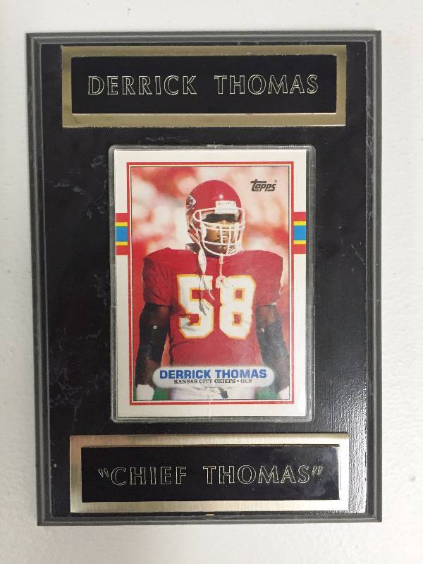 lot 1075 image: Derrick Thomas 1989 Topps Traded Rookie Card Plaque