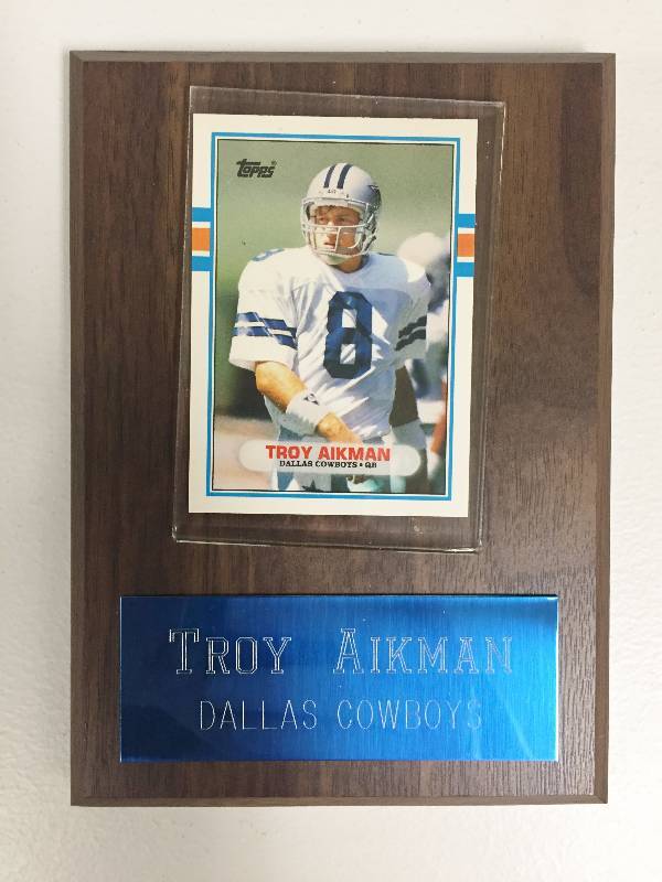 lot 1080 image: Troy Aikman 1989 Topps Traded Rookie Card Plaque - Rare Topps Traded Rookie Card