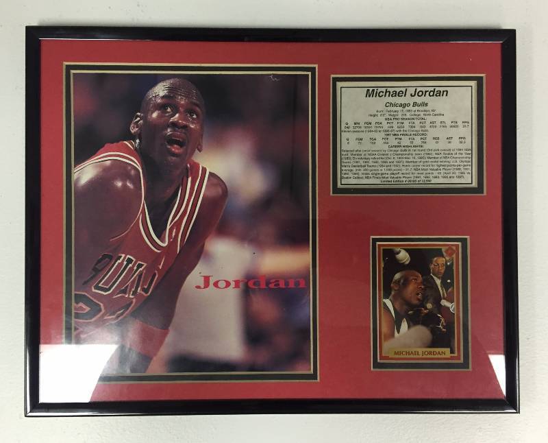 lot 1082 image: Michael Jordan Matted & Framed Chicago Bulls Picture  Measures 11 x 14 14