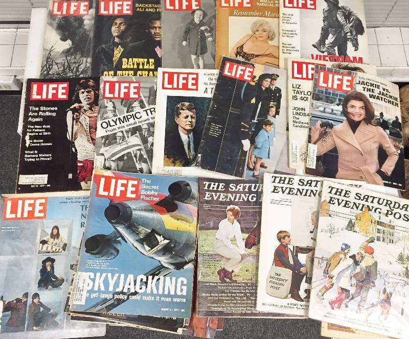lot 1086 image: Huge Lot of (26) Life Magazines  Marilyn Monroe, Muhammad Ali, John F. Kennedy, Norman Rockwell  1940s & Up