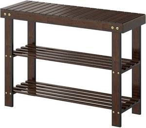 lot 3675 image: UDEAR Shoe Racks Bench, 3 Tier Bamboo Shoe Storage Organizer, Living Room and Shoe Racks,  Brown