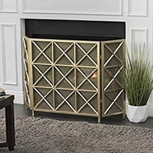 lot 3680 image: Christopher Knight Home Margaret Gold 3 Panel Fireplace Screen