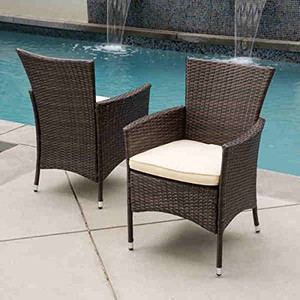 lot 3687 image: Malta Wicker Patio Armchairs by Christopher Knight Home (Set of 2) - BrownBeige