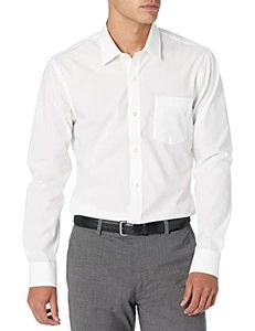 lot 3728 image: Amazon Essentials Mens Slim-Fit Wrinkle-Resistant Long-Sleeve Dress Shirt, White, 18 Neck 36-37