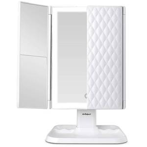 lot 3738 image: Makeup Mirror Vanity Mirror with Lights - 3 Color Lighting Modes 72 LED Trifold Mirror, Touch Control Design, 1x2x3x Magnification, Portable High Definition Cosmetic Lighted Up Mirror
