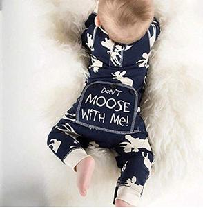 lot 3739 image: Newborn Baby Girls Boys Dont Moose with Me Letter Print Romper Jumpsuits One-Piece Outfits, (6-12 Months, Navy)
