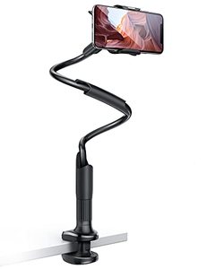lot 3743 image: Phone Holder Bed Gooseneck Mount - Lamicall Flexible Arm 360 Mount Clip Bracket Clamp Stand for Cell Phone XS Max XR X 8 7 6 Plus 5 4, S10 S9 S8 S7 S6, Overall Length 33.4In(Black)