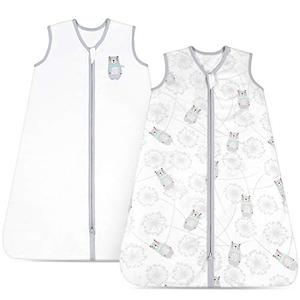 lot 3753 image: TILLYOU Large L Breathable Cotton Baby Wearable Blanket with 2-Way Zipper, Super Soft Lightweight 2-Pack Sleeveless Sleep Bag Sack Unisex Clothes, Fits Toddlers Age 12-18 Months, Bear & Dandelion