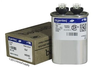lot 3768 image: Trane CPT00088  CPT-0088 - 10 uF MFD x 440 VAC Genteq Replacement Capacitor Oval # C410L  27L1027