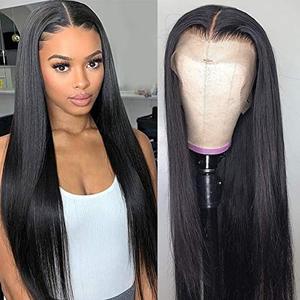 lot 3773 image: Middle Part Lace Front Wig for Black Women 16inch Straight Lace Front Wigs 13x4 Remy Brazilian Straight Human Hair Wigs Pre Plucked with Baby Hair (16inch, Middle Part lace)