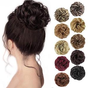 lot 3774 image: MORICA 1PCS Messy Hair Bun Hair Scrunchies Extension Curly Wavy Messy Synthetic Chignon for women Updo Hairpiece (Dark Brown)