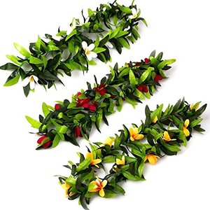 lot 3780 image: Hawaiian Luau Leis,Tropical Artificial Flowers Leaf Leis for Graduation,Hawaiian Luau Party Favors (6 Pack)