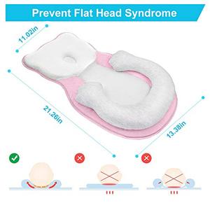 lot 3788 image: XMWEALTHY Portable Head Support Pillow Newborn Lounger Comfortable Baby Bed Sleeping Pillow for Infant Prevent Flat Head Sleep Positioning for 0-6M Newborns Pink