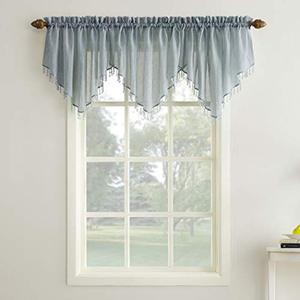 lot 3795 image: No. 918 35048 Erica Crushed Texture Sheer Voile Beaded Ascot Rod Pocket Curtain Valance, 51 x 24, Charcoal
