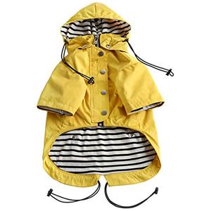 lot 3802 image: Morezi Dog Zip Up Dog Raincoat with Reflective Buttons, RainWater Resistant, Adjustable Drawstring, Removable Hood, Stylish Premium Dog Raincoats - Yellow - XS
