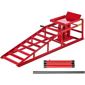 lot 5148 image: BestEquip 5500lbs Hydraulic Car Ramps, Auto Truck Service Ramp Hydraulic Lift Car Ramps, Extra Two Handles, 1-Pcs Red