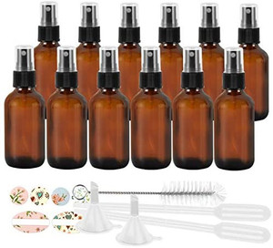 lot 5174 image: 16 Pack (120 ml) 4oz Amber Glass Spray Bottles with Fine Mist Sprayer & Dust Cap for Essential Oils, Perfumes,Cleaning Products.Included 1 Brush,2 Funnels,2 Droppers & 18 Labels.