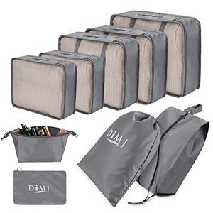 lot 5192 image: DIMJ Packing Cubes for Travel, 9 Pcs Travel Cubes Set Foldable Suitcase Organizer Lightweight Luggage Storage Bag, Various of Sizes (Grey)