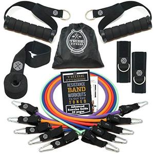lot 5196 image: TRIBE Resistance Bands Set and Weights for Exercises I Exercise Bands for Men with Workout Bands, Handles, Door Anchor, Ankle Straps, Carry Bag, Exercise eBook I Resistance Training, Fitness Equipment