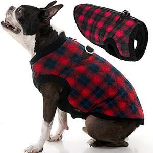 lot 5204 image: Gooby Fashion Vest Check Dog Jacket - Red Check, X-Large - Warm Zip Up Dog Bomber Vest with Dual D Ring Leash - Winter Water Resistant Small Dog Sweater - Dog Clothes for Small Dogs Boy or Medium Dogs