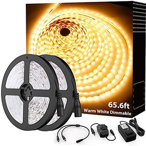 lot 5213 image: Onforu 65.6ft Warm White LED Strip Light, 3000K Dimmable Soft White Tape Light, 20m Bright 1200 LEDs 2835 Flexible Ribbon Light, 12V Adhesive Rope Lights for Kitchen, Under Cabinet, Bedroom, Wardrobe