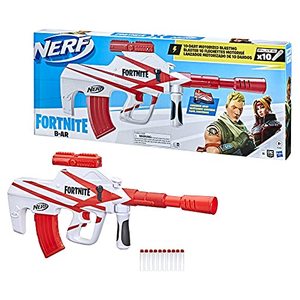 lot 20598 image: NERF Fortnite B-AR Motorized Dart Blaster -- Fortnite Converge Wrap, Motorized 10-Dart Blasting, 10-Dart Clip, 10 Official Elite Darts