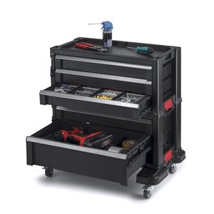 lot 20649 image: Keter 5 Drawer Modular Tool Storage, Plastic Resin Tool Chest, Black