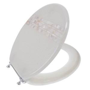 lot 20754 image: Ginsey Elongated Resin Decorative Toilet Seat with Chrome Hinges, Mother of Pearl