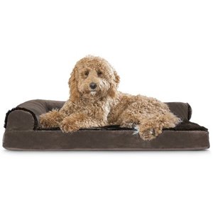 lot 20850 image: FurHaven Pet Dog Bed Deluxe Orthopedic Plush & Velvet L-Shaped Chaise Couch Pet Bed for Dogs & Cats, Sable Brown, Large