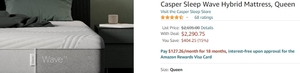 lot 43 image: CASPER QUEEN THE WAVE HYBRID 13 MATTRESS Retail $2,290.99