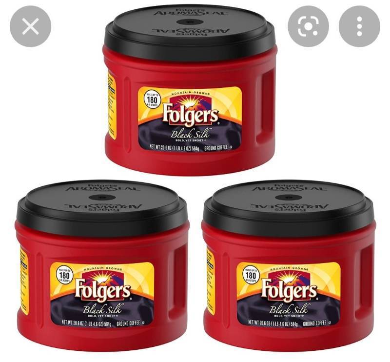 lot 90007 image: Folgers Black Silk Dark Roast Ground Coffee, 20.6 Ounces (Pack of 3)