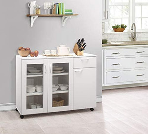 lot 13028 image: Kings Brand Furniture - Whitewalnut Finish Wood Kitchen Storage Buffet Cabinet