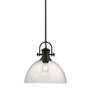 lot 13171 image: Hines 1 Light Pendant in Black with Seeded Glass