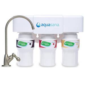 lot 13177 image: Aquasana - Claryum 3-Stage 600 Gallon Under Sink Water Filter System with Dedicated Faucet - Brushed Nickel