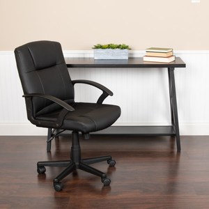lot 44122 image: Flash Fundamentals Mid-Back Black LeatherSoft-Padded Task Office Chair with Arms, BIFMA Certified