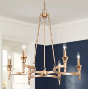 lot 13061 image: Mid-century Modern 6-light Antique Gold Chandelier French Candle Lights Curved Arms - D24.8 x H85 - Retail$299.99