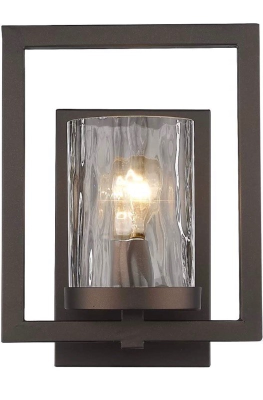 lot 1079 image: Odeums Indoor Wall Lights, Indoor Wall Sconces, 1-Light Interior Wall Mount Light Fixture, Oil Rubbed Bronze Finish with Clear Hammered Glass