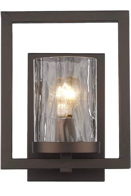 lot 1080 image: Odeums Indoor Wall Lights, Indoor Wall Sconces, 1-Light Interior Wall Mount Light Fixture, Oil Rubbed Bronze Finish with Clear Hammered Glass