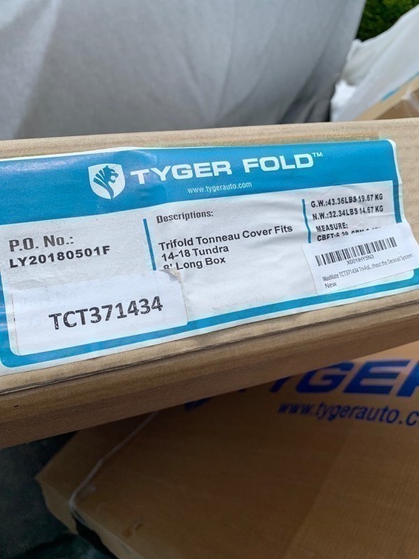 lot 109 image: New Tyger Fold Trifold Tonneau Cover Fits 14-18 Tundra 8 Long Box